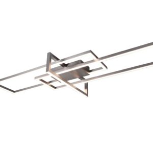 Plafonnier LED triple rectangulaire Salinas en acier satiné avec réglage d'intensité et interrupteur L. 100cm
