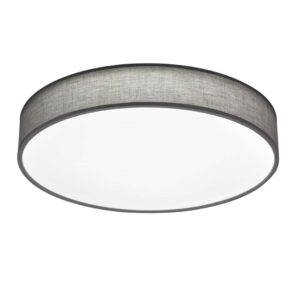 Lugano Plafonnier LED avec diffuseur en tissu gris et écran blanc, avec télécommande pour régler la lumière chaude et froide et l'intensité, D.60cm.