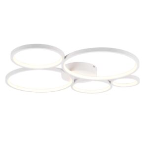 Rondo Plafonnier Led 5 Cercles en Métal Blanc Mat avec Variation d'Intensité et Interrupteur Mural L. 59Cm