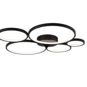Rondo Plafonnier LED 5 Cercles en Métal Noir Mat avec Variation d'Intensité et Interrupteur Mural L. 59cm