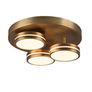 Franklin Plafonnier LED 3 Diffuseurs Circulaires en Laiton Vieilli Réglage d'Intensité avec Interrupteur Mural D. 35cm