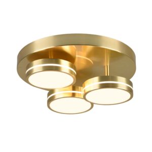 Franklin Plafonnier LED 3 Diffuseurs Circulaires en Laiton Satiné Réglage d'Intensité avec Interrupteur Mural D. 35cm