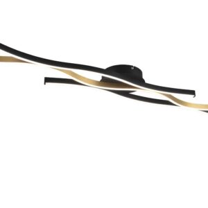 Lustre LED ondulé en métal laiton et noir avec réglage de l'intensité et de la température de couleur de la lumière, interrupteur inclus, L. 108 cm.
