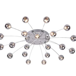 Plafonnier LED Bullet en métal chromé avec 21 diffuseurs en verre fumé chromé, dimmable avec interrupteur mural D. 97cm.