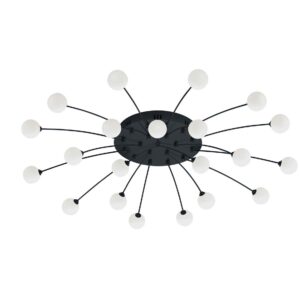 Plafonnier LED Bullet en métal noir avec 21 diffuseurs en verre blanc, dimmable avec interrupteur mural D. 97cm.