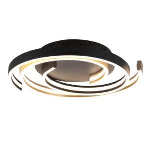 Plafonnier LED en métal en spirale Caya en laiton et noir avec réglage de l'intensité et de la température de couleur de la lumière avec interrupteur