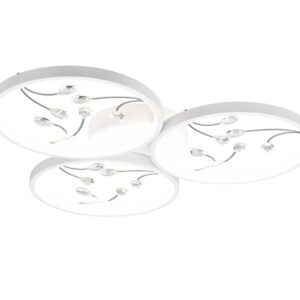 Luminaire LED Groovy à 3 cercles avec décorations en gemmes transparentes, blanc, avec fonction de réglage d'intensité avec interrupteur mural standar