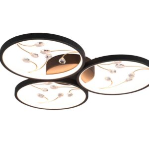 Groovy Plafonnier LED 3 Cercles avec Décorations en Gemmes Transparentes Noir avec Fonction de Réglage d'Intensité avec Interrupteur Mural Standard D.