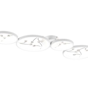 Plafonnier LED Groovy à 4 cercles avec décorations en gemmes transparentes, blanc, avec fonction de réglage d'intensité avec interrupteur mural standa