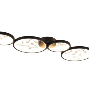 Lustre LED Groovy à 4 cercles avec décorations en gemmes transparentes, noir, avec fonction de réglage d'intensité grâce à un interrupteur mural stand