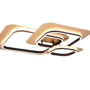Applique LED triple carrée en métal doré avec bord noir, avec réglage d'intensité et interrupteur mural standard. Longueur de 74 cm.