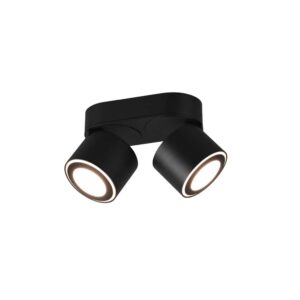 Taurus Barre 2 Spots LED en Métal Noir Orientables Pivotants Double Émission Interrupteurs Séparés L. 18Cm
