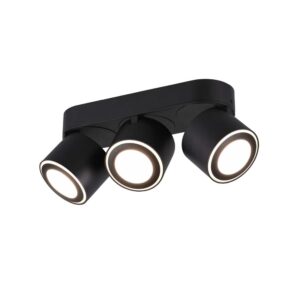 Taurus Barre 3 Spots LED en Métal Noir Orientables Pivotants Double Émission Interrupteurs Séparés L. 27Cm