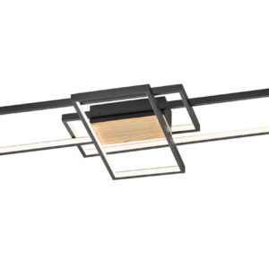 Tucson Plafonnier LED 3 Rectangles Noir avec Insert en Effet Bois et Réglage d'Intensité avec Interrupteur L.104Cm