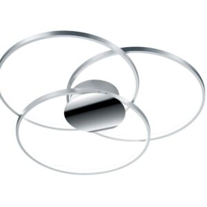 Applique LED Sedona à 3 cercles chromés, dimmable avec 3 intensités, avec interrupteur à bascule standard, diamètre de 80 cm.