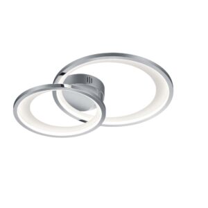 Plafonnier LED double cercle chromé Granada avec réflecteur blanc mat et fonction de réglage d'intensité avec interrupteur mural L. 59 cm.