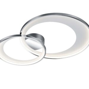 Plafonnier LED double cercle chromé Granada avec réflecteur blanc mat et fonction de réglage d'intensité avec interrupteur mural L. 85cm.