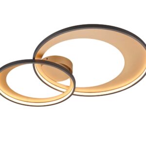 Plafonnier LED double cercle noir avec réflecteur mat doré et fonction de réglage d'intensité avec interrupteur mural L. 85cm