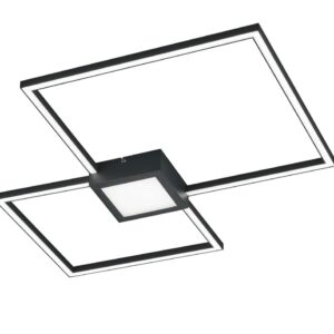 Hydra Plafonnier LED en métal anthracite double carré + lumière centrale dimmable avec interrupteur L. 65X65cm