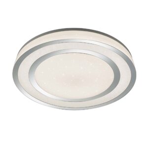 Noriaki Plafonnier LED rond effet ciel étoilé avec bord chromé, télécommande multifonction avec allumages séparés D.60cm