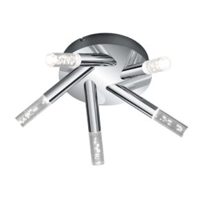 Plafonnier Salle de Bain LED 5 Lumières Chrome + Diffuseur Transparent à Bulles. D.41,5