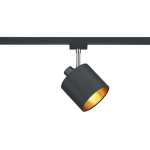 Spot orientable Duoline Tommy avec abat-jour noir et intérieur doré, diamètre 12 cm.