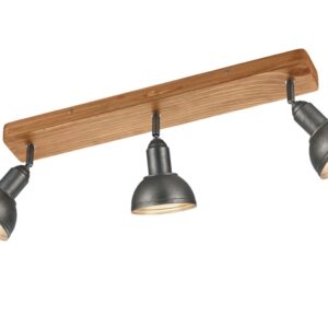 Delhi Barre 3 Spots en Métal Acier Antique et Bois L. 58Cm