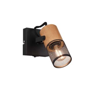 Spot Tosh Cylindre Cage Métal Noir Mat et Bois L. 13cm