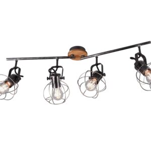 Madras Barre 4 Spots en Bois et Métal Effet Argent Antique L.80Cm