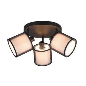 Burton Plafonnier 3 Spots Orientables en Métal Noir, Abat-jour Blanc et Diffuseur Extérieur Perforé Noir D. 50Cm