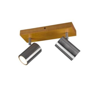 Marley Barre 2 Spots Cylindriques Acier Base Bois Naturel L. 31,5Cm