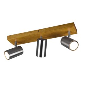 Marley Barre 3 Spots Cylindriques Acier Base Bois Naturel L. 49,5Cm