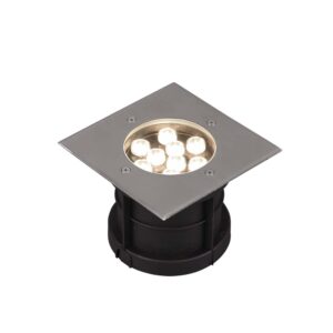 Projecteur encastrable LED extérieur carré en acier satiné Belaja pour véhicules jusqu'à 2 000 kg, IP65, 17x17 cm, température de couleur maximale de