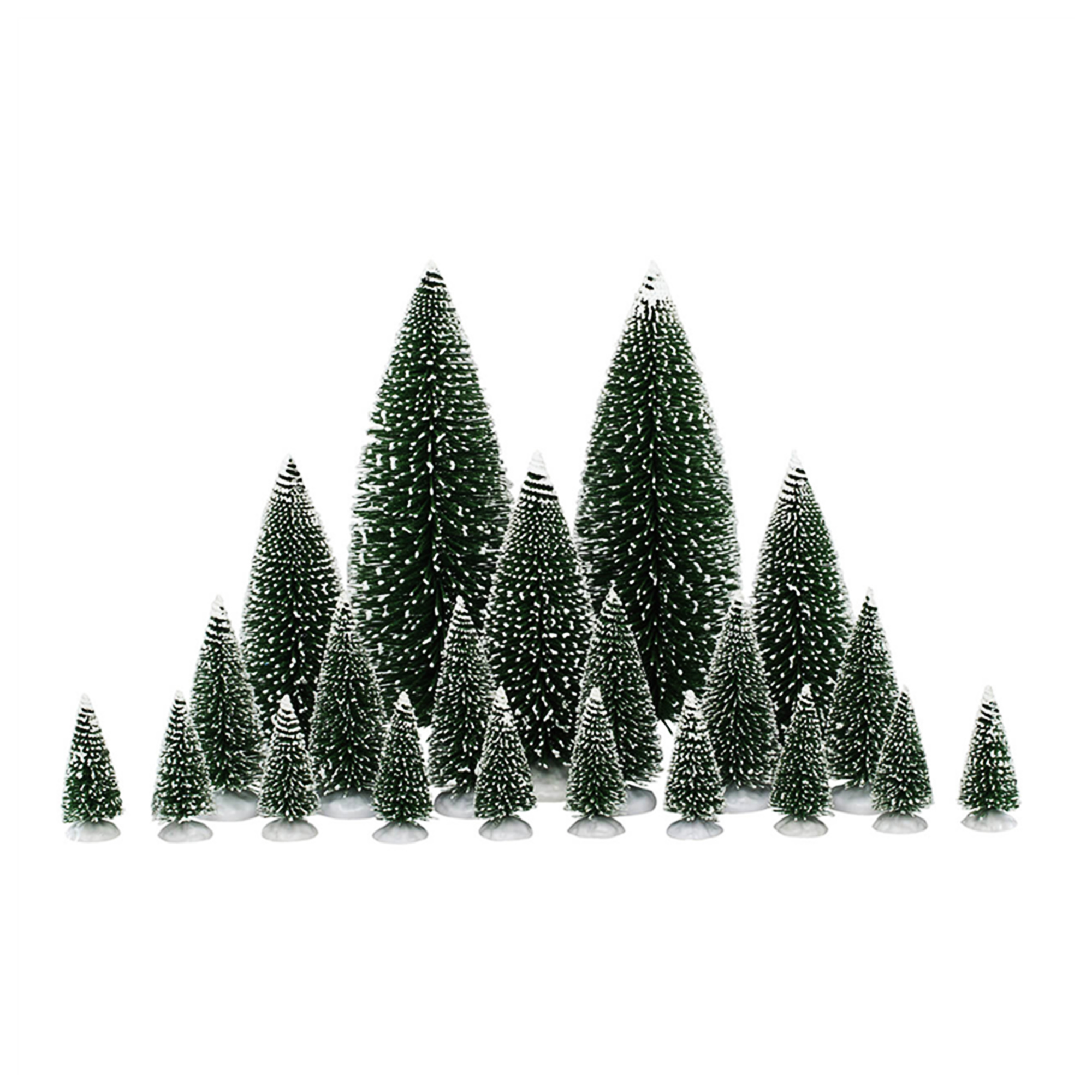 Ensemble de 21 Pins Arbres Assortis pour Villages de Noël, Tailles Variées en Polyester Vert