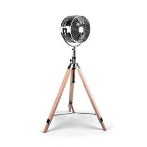 Tromso - Ventilateur sur pied oscillant inclinable Ø28 cm Chrome/Bois