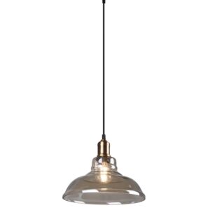 Aldo Suspension Verre Cloche Ambre Monture en Laiton Antique D. 28Cm