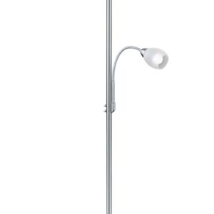 Gerry Lampadaire avec Lampe de Lecture en Métal Acier Satiné avec Diffuseurs en Verre Blanc H. 180Cm