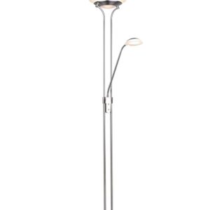Orson Lampadaire en Acier Satiné à LED avec Lampe de Lecture à Fonction Variateur et Allumages Séparés H. 180cm