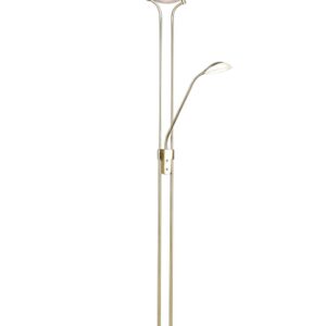 Orson Lampadaire en Laiton Satiné à LED avec Lampe de Lecture à Fonction Variateur et Allumages Séparés H. 180cm