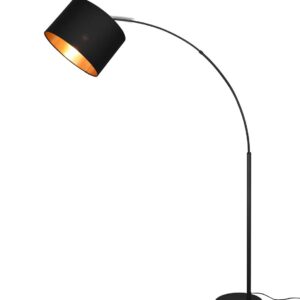 Bolivia Lampadaire en Métal Noir en Arc avec Abat-jour Noir et Or H. 171Cm