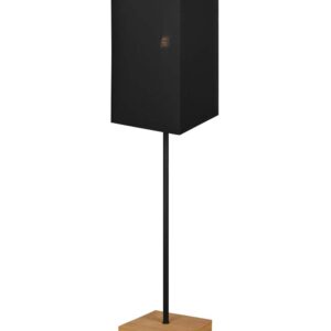 Lampe sur pied Woody avec base en bois naturel, tige en métal noir et abat-jour noir H. 130cm