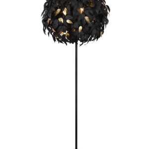 Leavy Lampadaire Base Métal Noir Avec Feuilles Lavables Noir Et Or H. 180Cm