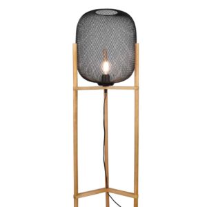 Calimero Lampadaire Diffuseur en Métal Noir avec Structure en Bois Naturel H. 123cm