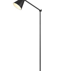 Lampadaire Enzo avec diffuseur double cône en métal noir, hauteur 150 cm.