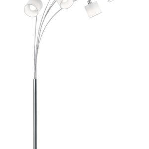 Tommy Lampadaire Arc Avec 5 Diffuseurs Abat-jour Blancs Base en Métal Acier Satiné H.200Cm