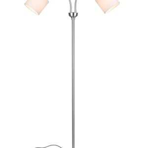 Tommy Lampadaire en Acier Satiné Flexible Avec 2 Abat-jours Blancs à Allumage Indépendant H.130Cm