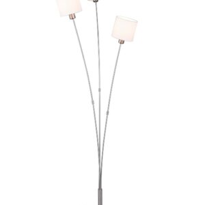 Tommy Lampadaire en Acier Satiné avec 3 Abat-jours Blancs H.150Cm