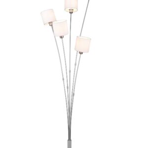 Tommy Lampadaire en Acier Satiné avec 5 Abat-jours Blancs H.163Cm