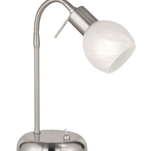 Lampe de bureau Antibes en métal acier satiné avec diffuseur flexible en verre d'albâtre H. 40cm