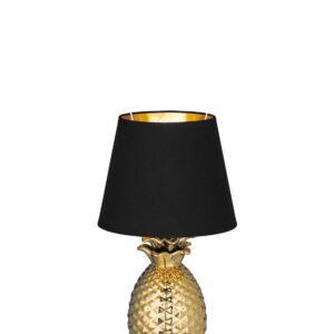 Lampe Ananas en céramique dorée avec abat-jour noir et doré H.35cm